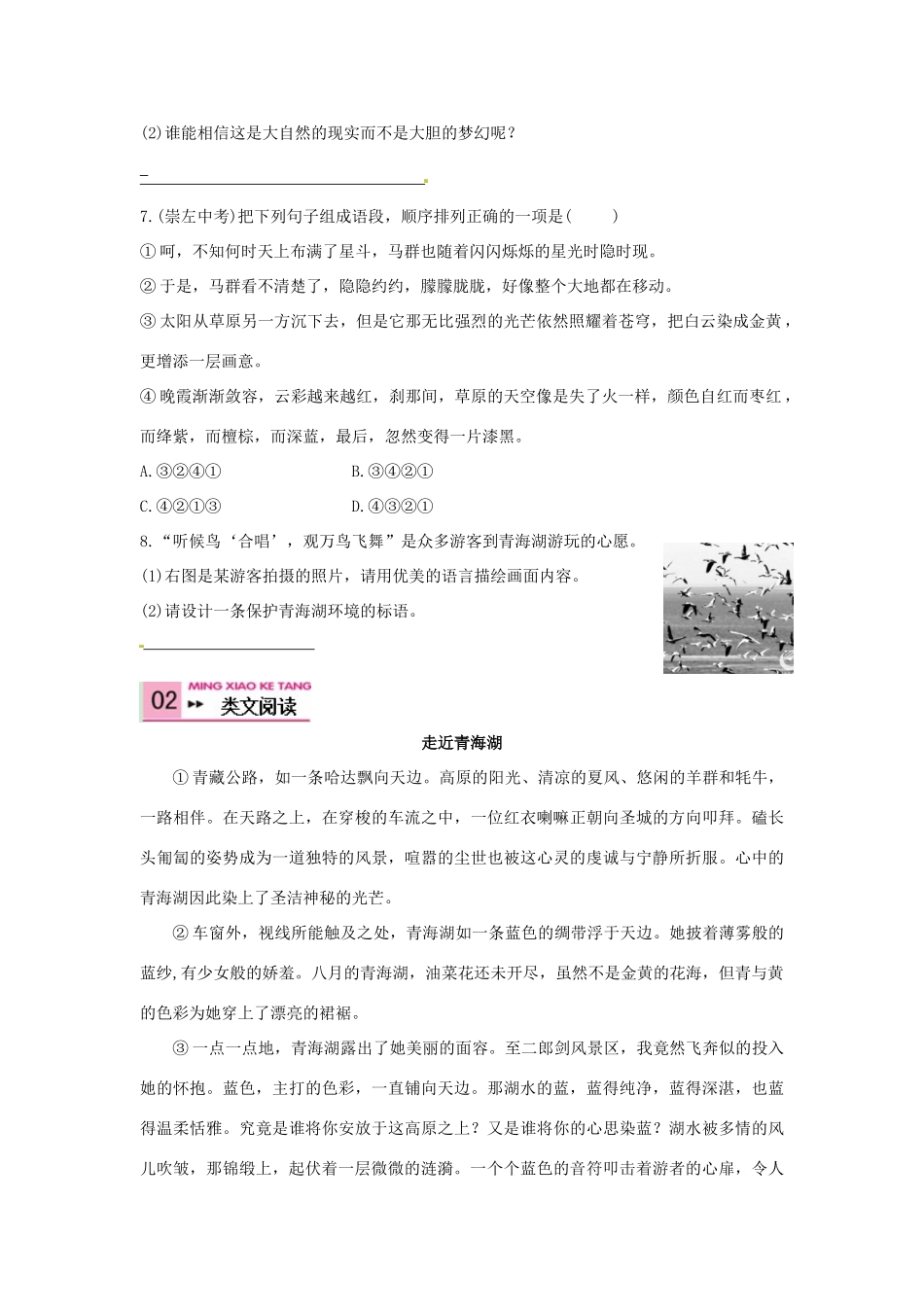 八年级语文上册 3 青海湖，梦幻般的湖学案 语文版-语文版初中八年级上册语文学案_第3页