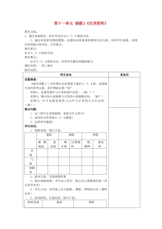 江苏省连云港市岗埠中学九年级化学下册 第十一单元 课题2《化学肥料》教案2 （新版）新人教版