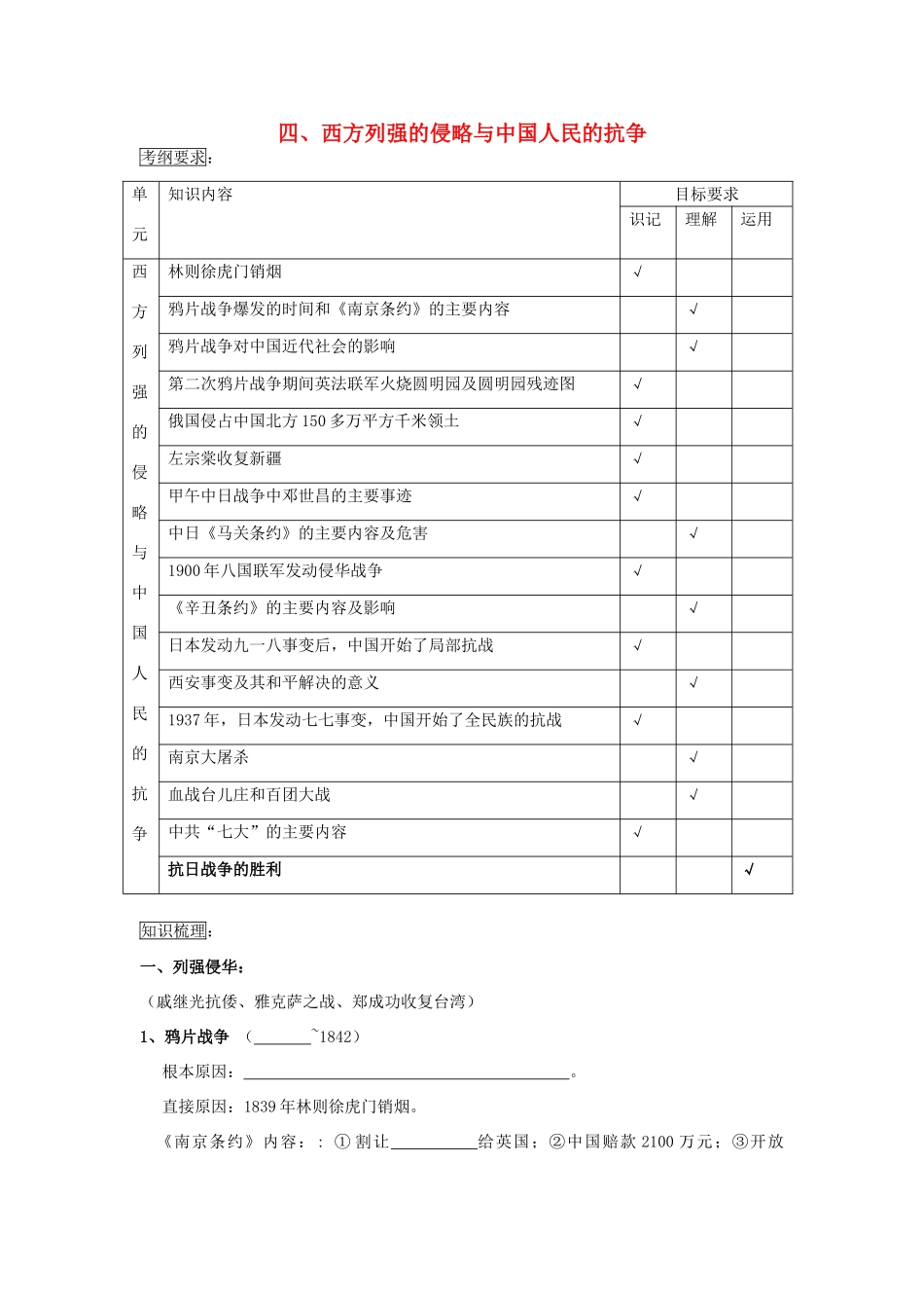 初中历史 专题4 西方列强的侵略和中国人民的反抗教案 新人教版_第1页