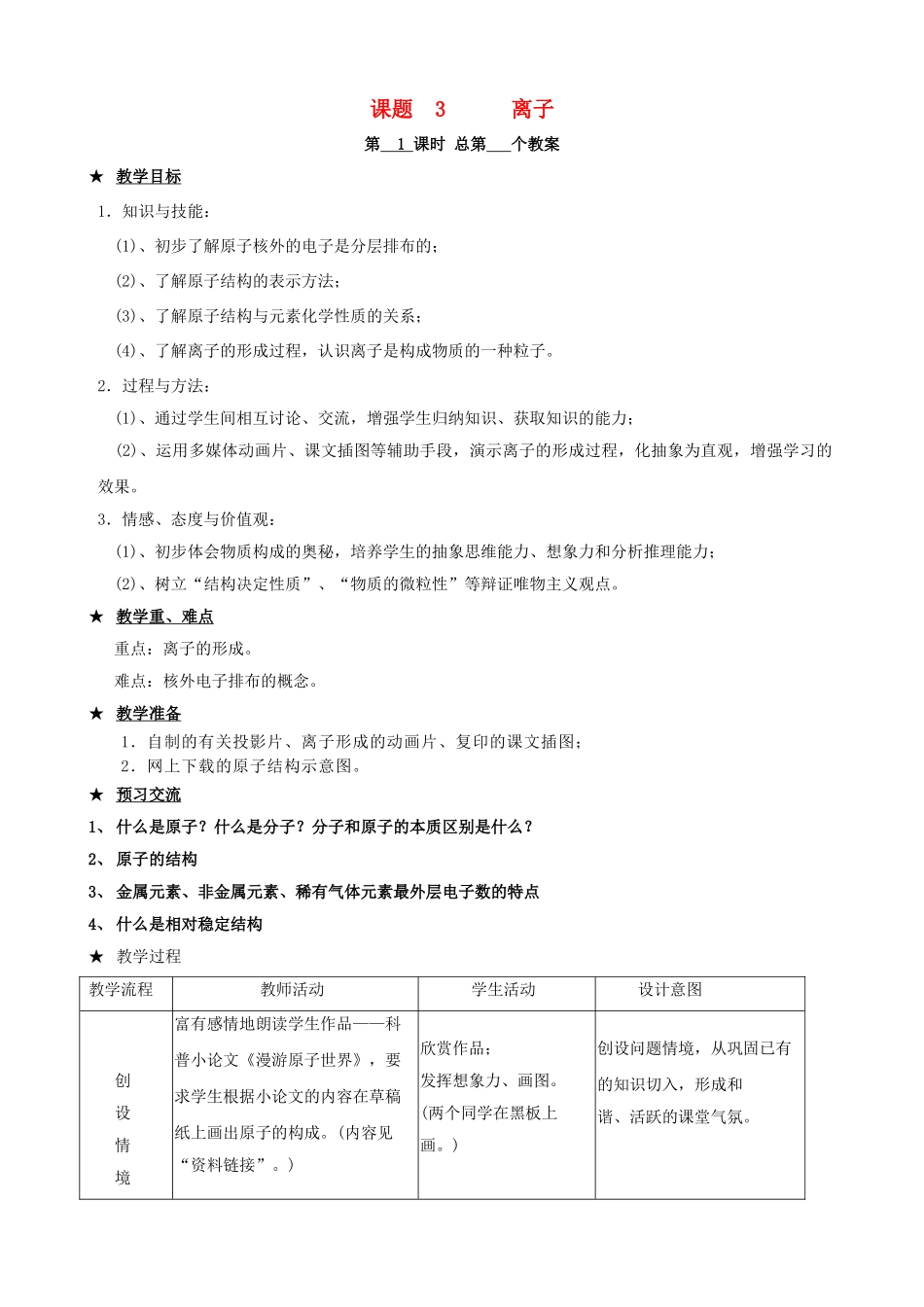 江苏省启东市初中化学 4.3 离子教案_第1页