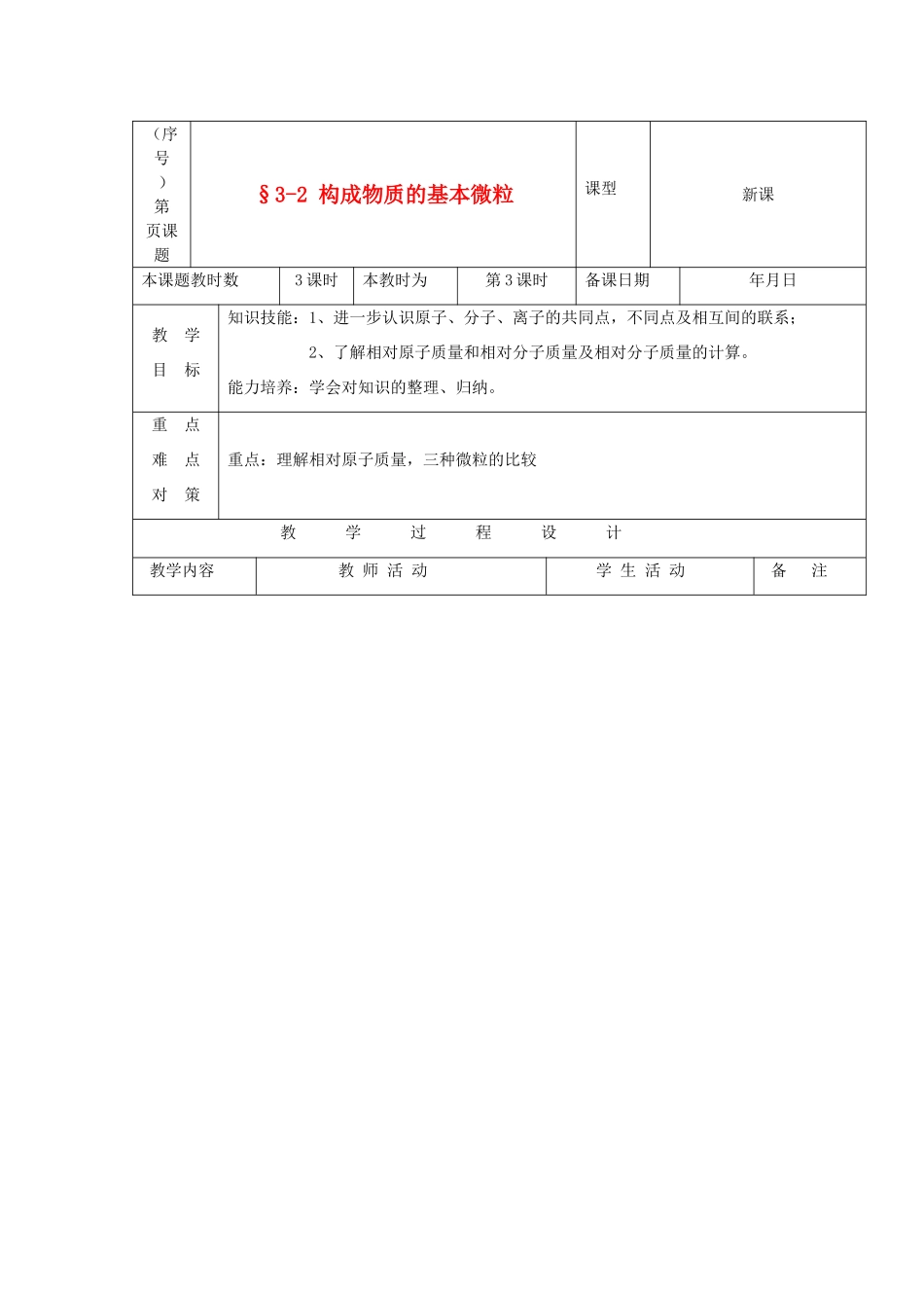 贵州省遵义市九年级化学 3.2《构成物质的基本微粒》教案 沪教版_第1页