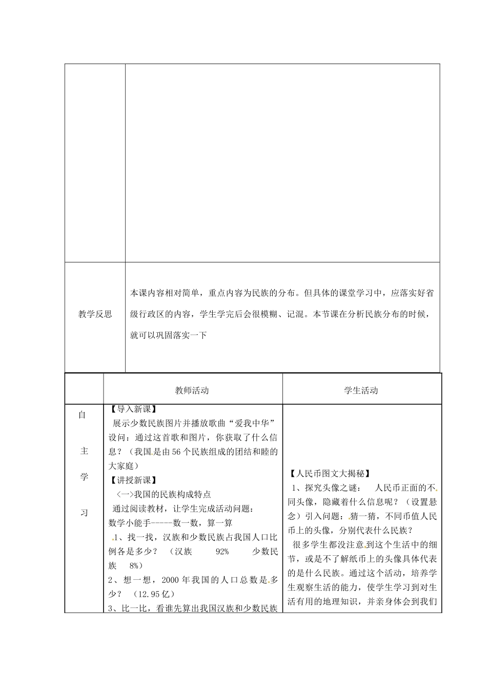 八年级地理上册 1.3 多民族的大家庭教案 （新版）商务星球版-（新版）商务星球版初中八年级上册地理教案_第2页