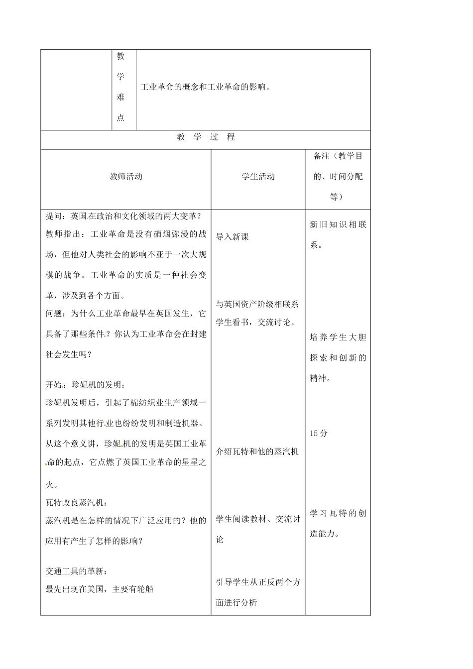 吉林省四平市第十七中学九年级历史上册《第14课 蒸汽时代的到来》教学设计 新人教版_第2页