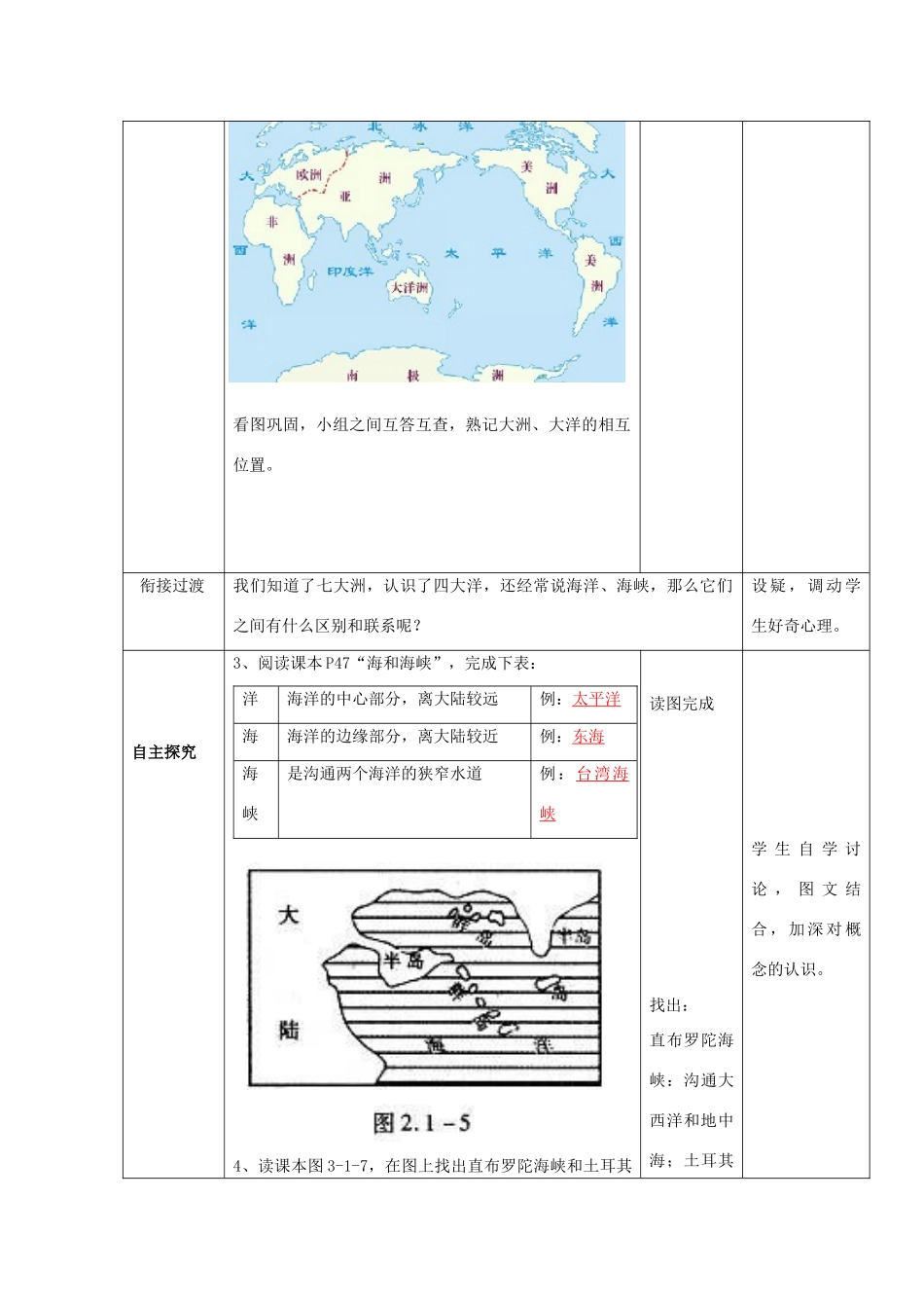 （水滴系列）七年级地理上册 第3章 第1节 海陆分布海陆分布（第2课时）教案 （新版）商务星球版-（新版）商务星球版初中七年级上册地理教案_第3页