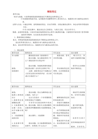河北省平山县外国语中学七年级地理《海陆变迁》教案 人教新课标版