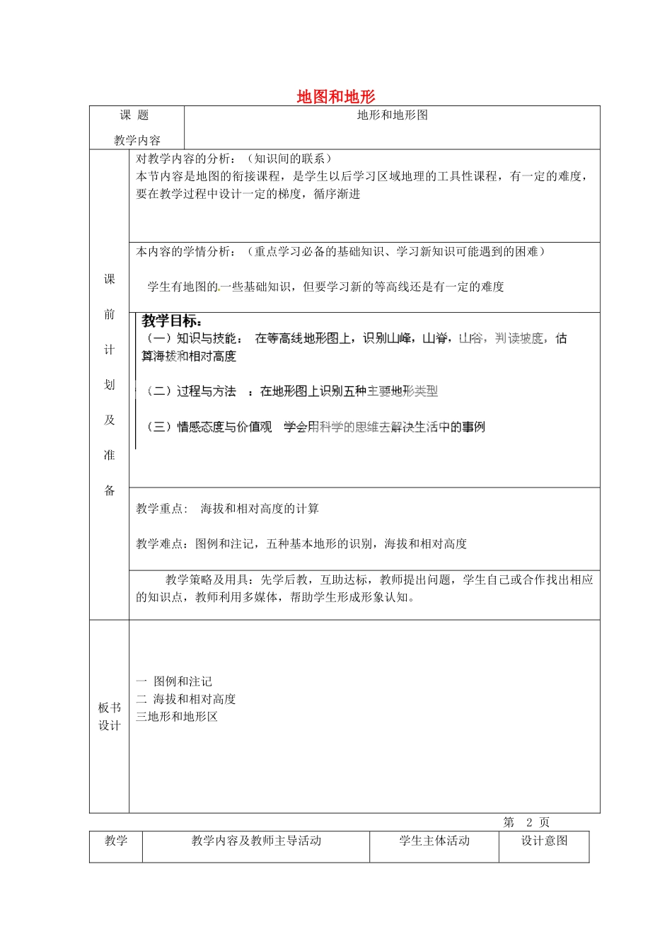 北京市豆各庄中学七年级地理上册 地图和地形教案 新人教版_第1页