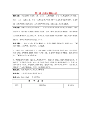 湖南省株洲县渌口镇中学九年级历史上册 第1课 史前时期的人类教案 岳麓版