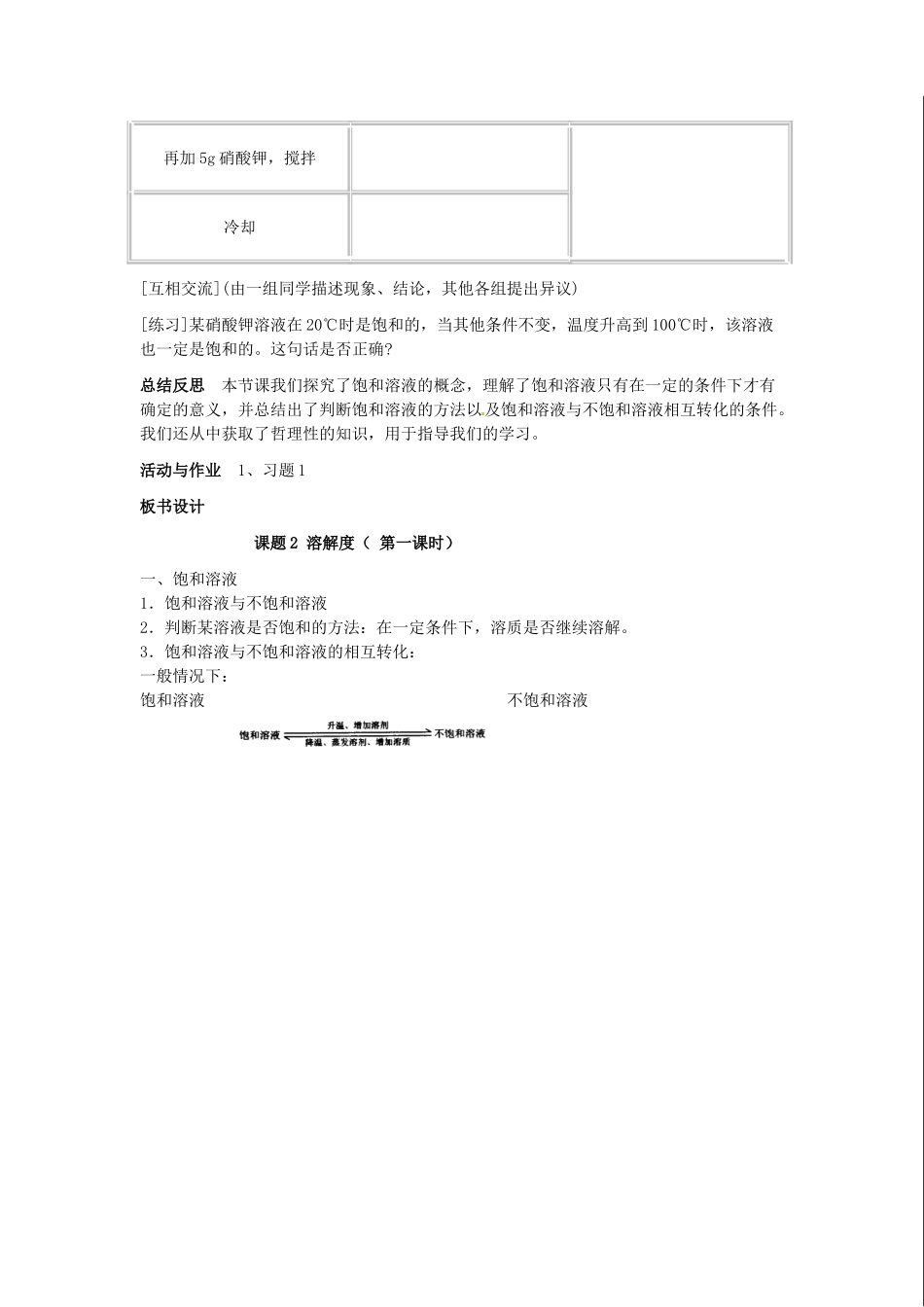 江苏省东台市唐洋镇中学九年级化学下册《9.2 溶解度》教案 新人教版_第2页