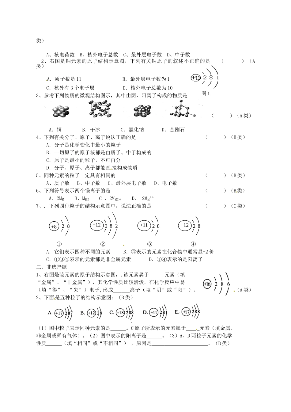 江苏省东台市唐洋镇中学九年级化学上册《3.2 原子的结构》练习（无答案） 新人教版_第2页