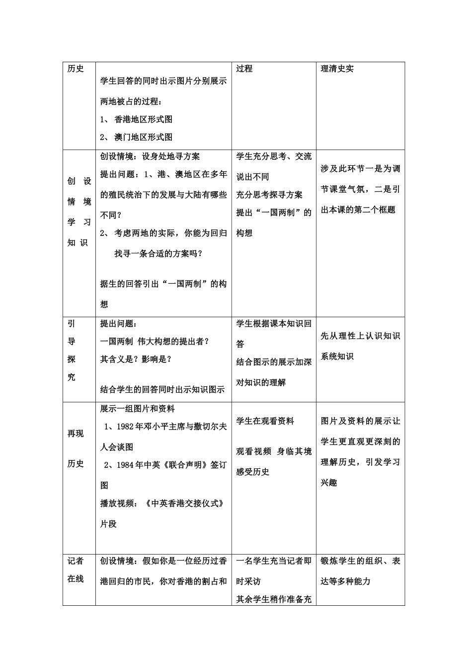 八年级历史下册 第四单元第12课香港澳门的回归教学设计 人教新课标版_第3页