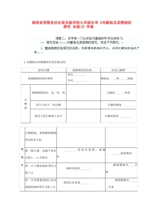 湖南省茶陵县世纪星实验学校九年级化学《对蜡烛及其燃烧的探究 实验2》学案（无答案）