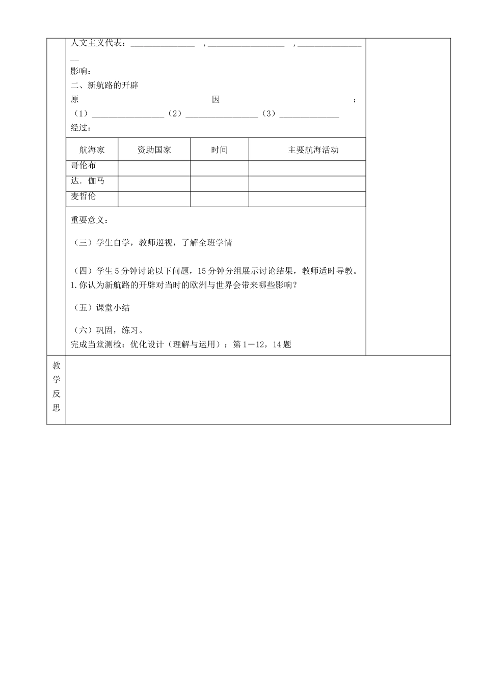 湖南省茶陵县世纪星实验学校九年级历史《第8课文艺复兴和新航路的开辟》教案 岳麓版_第2页