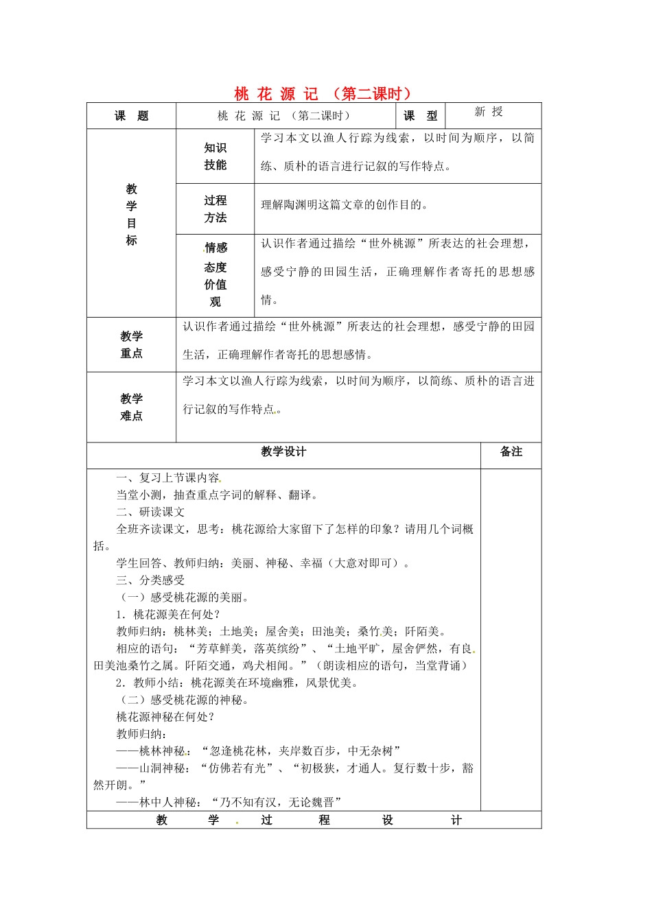 八年级语文上册 21《桃花源记》复习学案2 新人教版-新人教版初中八年级上册语文学案_第1页