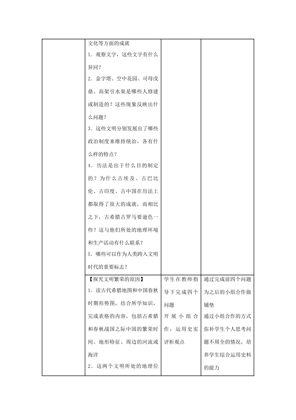 八年级历史与社会上册 第一单元 多元发展的早期文明 综合探究一 对比早期区域文明之间的异同教案 人教版-旧人教版初中八年级上册历史与社会教案_第3页