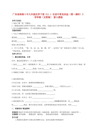 广东省珠海十中九年级化学下册《11.1 生活中常见的盐（第一课时）》导学案（无答案） 新人教版