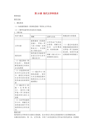 春九年级历史下册 第18课 现代文学和美术教学设计 新人教版-新人教版初中九年级下册历史教案