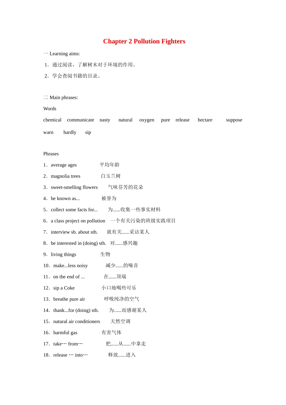 八年级英语下册：Chapter 2 Pollution Fighters学案（上海牛津版）_第1页