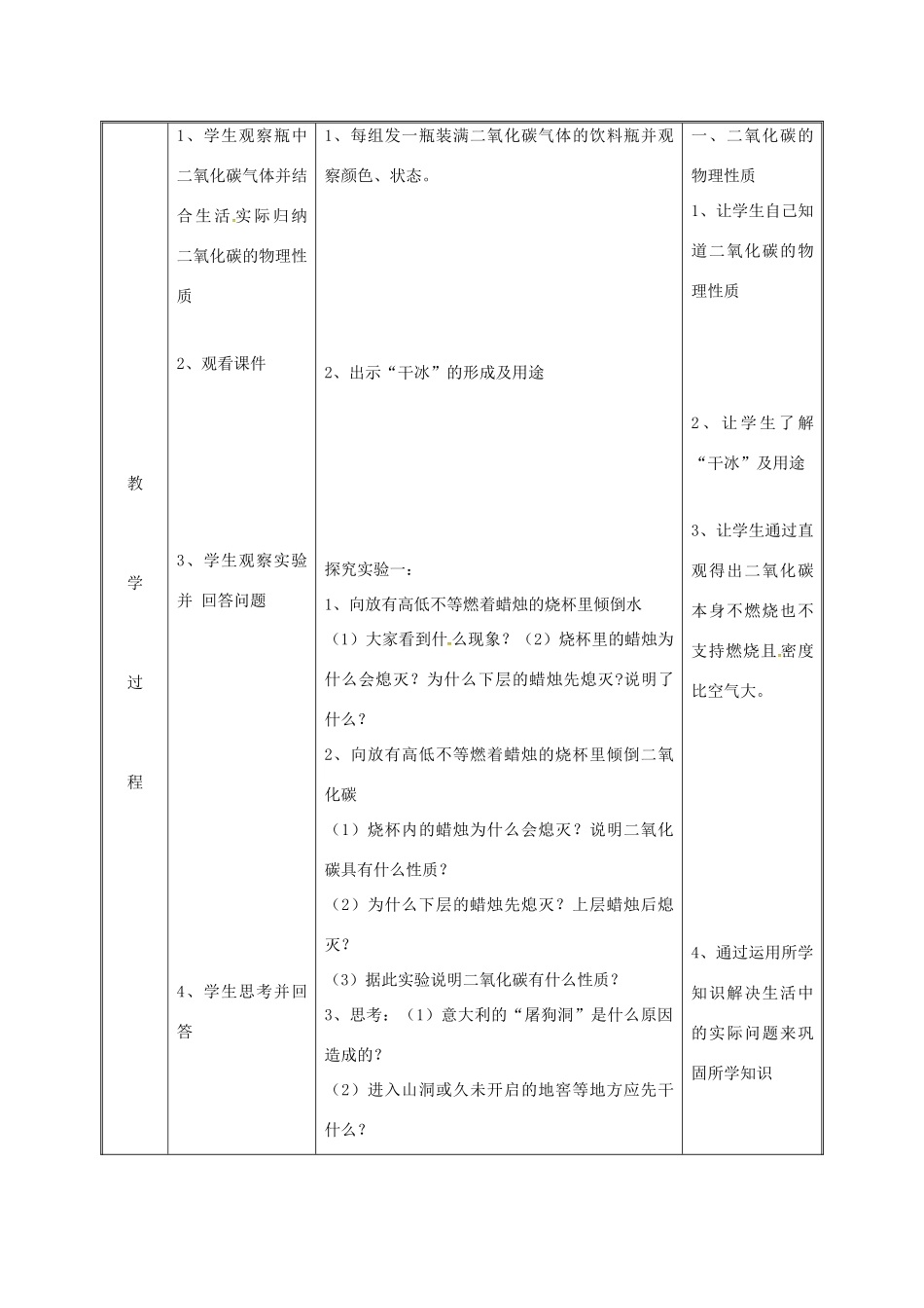 湖南省益阳市资阳区迎丰桥镇九年级化学上册 第五章 燃料 5.3 二氧化碳的性质和制法 二氧化碳的性质及用途教案 （新版）粤教版-（新版）粤教版初中九年级上册化学教案_第3页