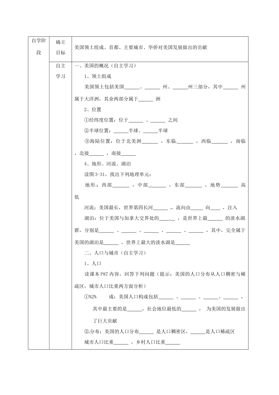 甘肃省临泽县七年级地理下册 第八章 第五节 美国教学设计 （新版）湘教版-（新版）湘教版初中七年级下册地理教案_第2页