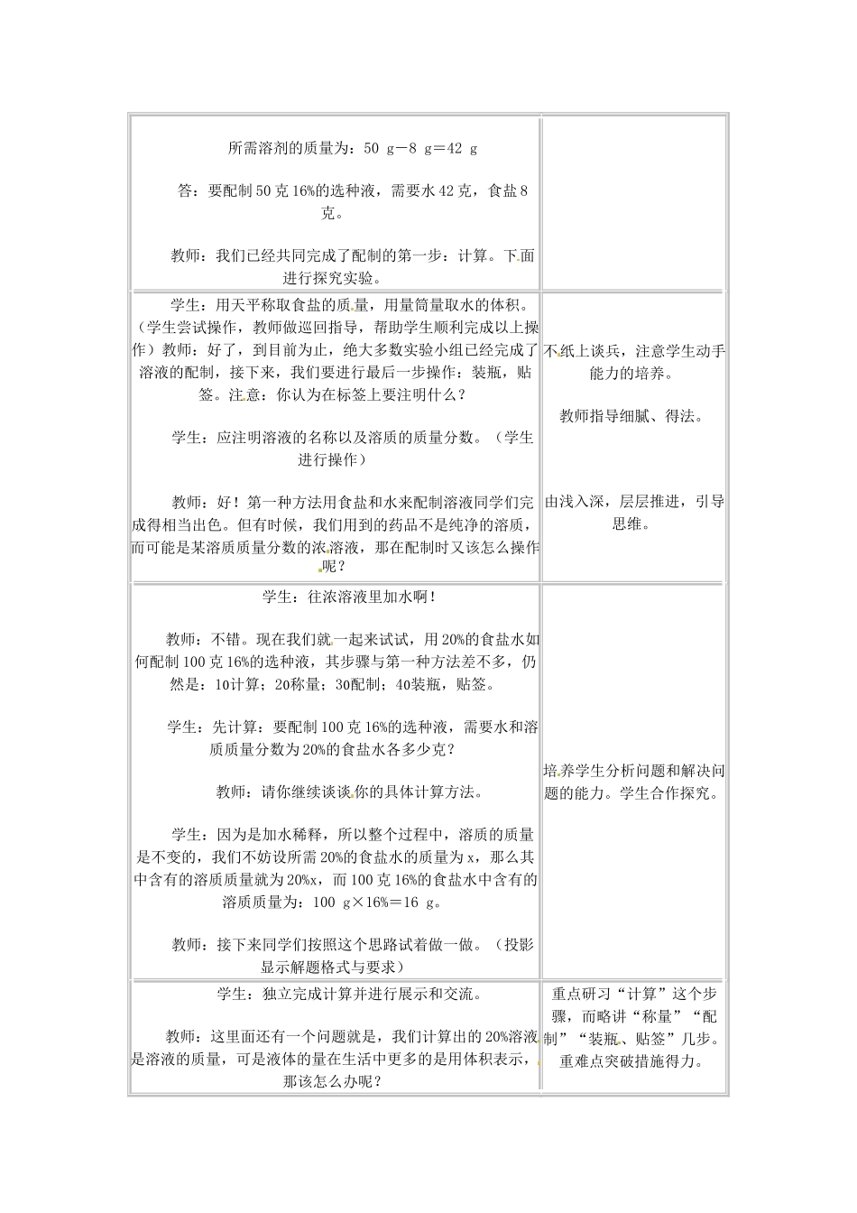 江苏省大丰市万盈二中九年级化学下册《9.3 溶质的质量分数》教案（1） 人教新课标版_第3页