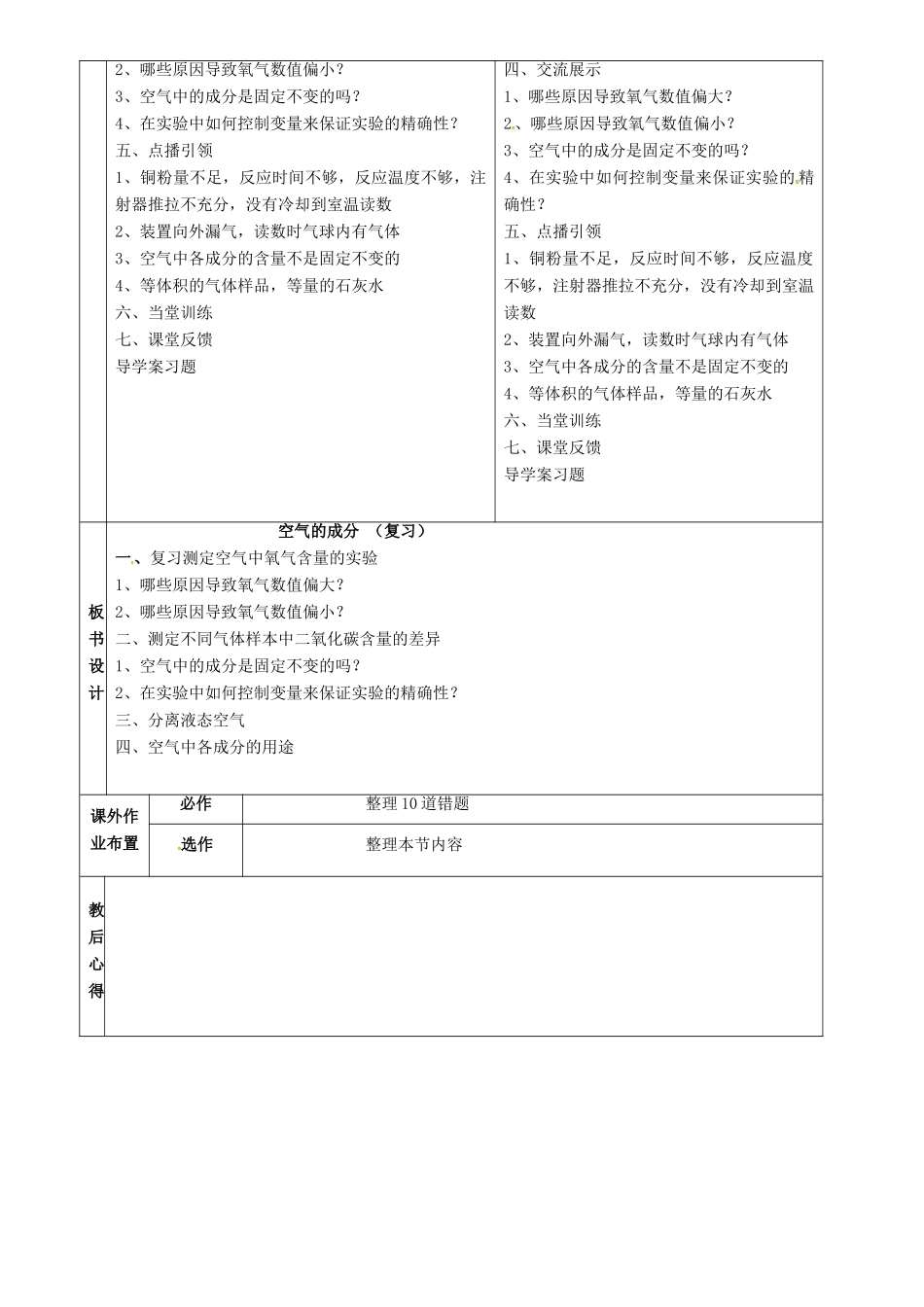 八年级化学全册 4 我们周围的空气复习教案1 （新版）鲁教版五四制-鲁教版五四制初中八年级全册化学教案_第2页