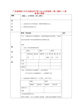 广东省珠海十中九年级化学下册《11.2 化学肥料（第二课时）》教案 新人教版