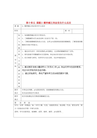 福建省厦门市集美区灌口中学九年级化学下册 第十单元 课题2 酸和碱之间会发生什么反应教案 新人教版