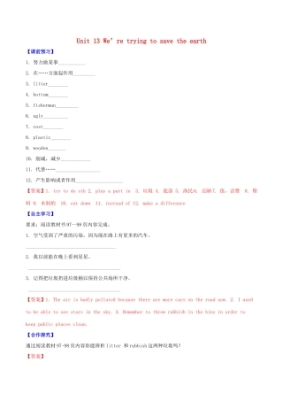 北大绿卡九年级英语全册 Unit 13 We’re trying to save the earth（第1课时）Section A（1a-2d）导学案 （新版）人教新目标版-（新版）人教新目标版初中九年级全册英语学案