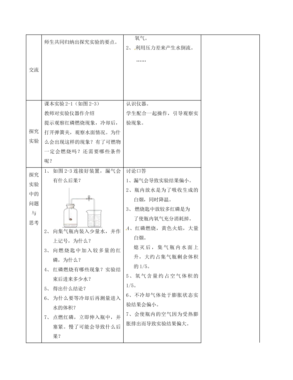 江苏省赣榆县汇文双语学校九年级化学上册《第二单元 我们周围的空气》教案_第2页