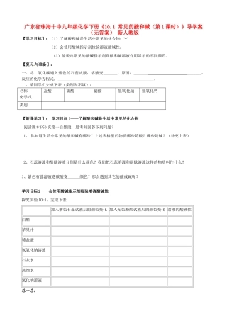 广东省珠海十中九年级化学下册《10.1 常见的酸和碱（第1课时）》导学案（无答案） 新人教版