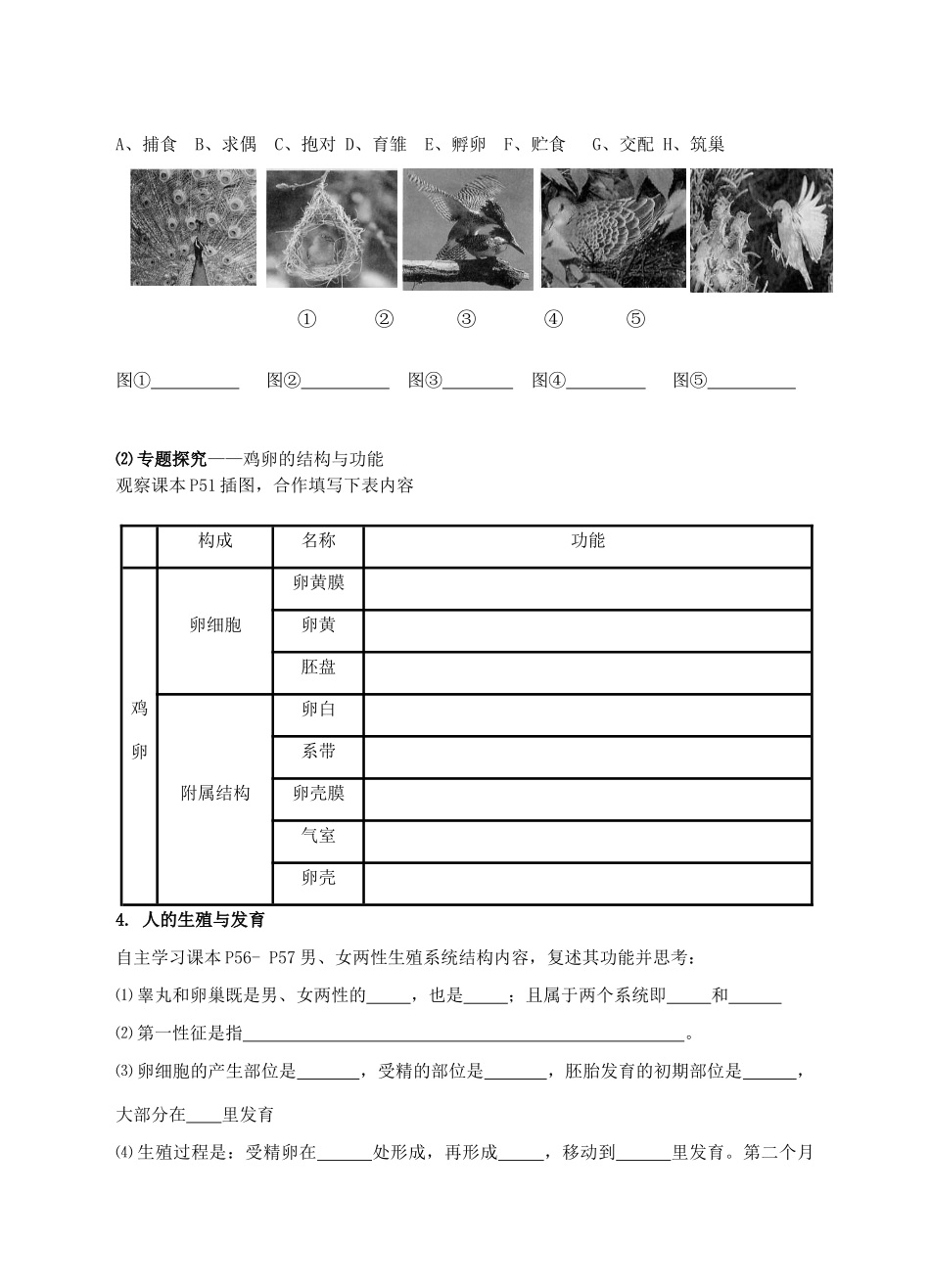 八年级生物上册 第二、三章《动物、人的生殖与发育》专题复习导学案 济南版_第3页