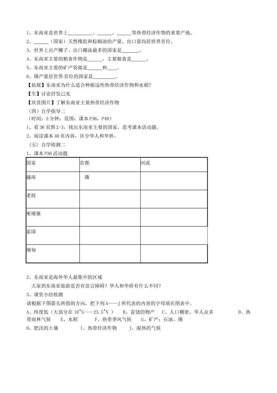 广东省汕头市龙湖实验中学七年级地理下册 2.1《东南亚》教案二 湘教版_第2页