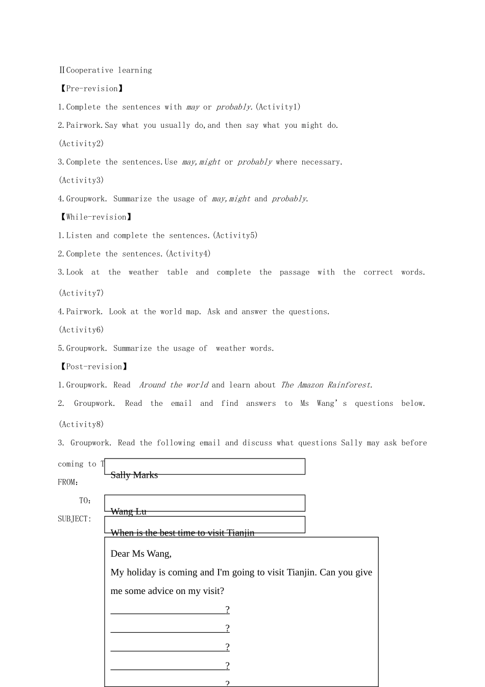 八年级英语上册 Module 10 The weather Unit 3 Language in use导学案 （新版）外研版-（新版）外研版初中八年级上册英语学案_第2页