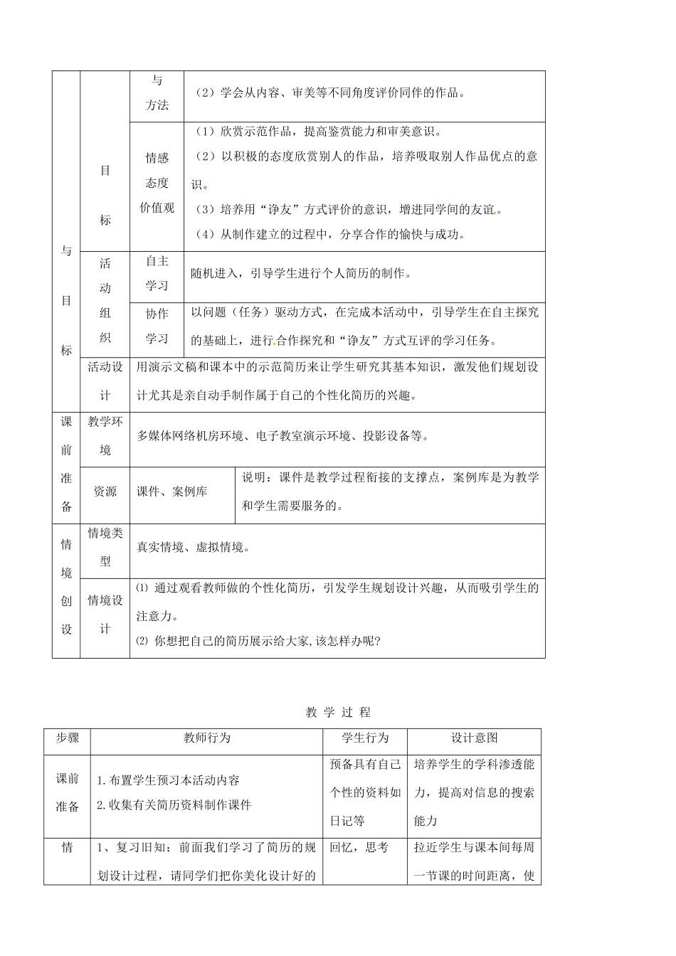 吉林省双辽市向阳乡中学七年级信息技术上册《第一单元 活动4.2 制作展示简历》教案_第2页