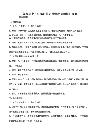 八年级历史上册 第四单元 中华民族的抗日战争