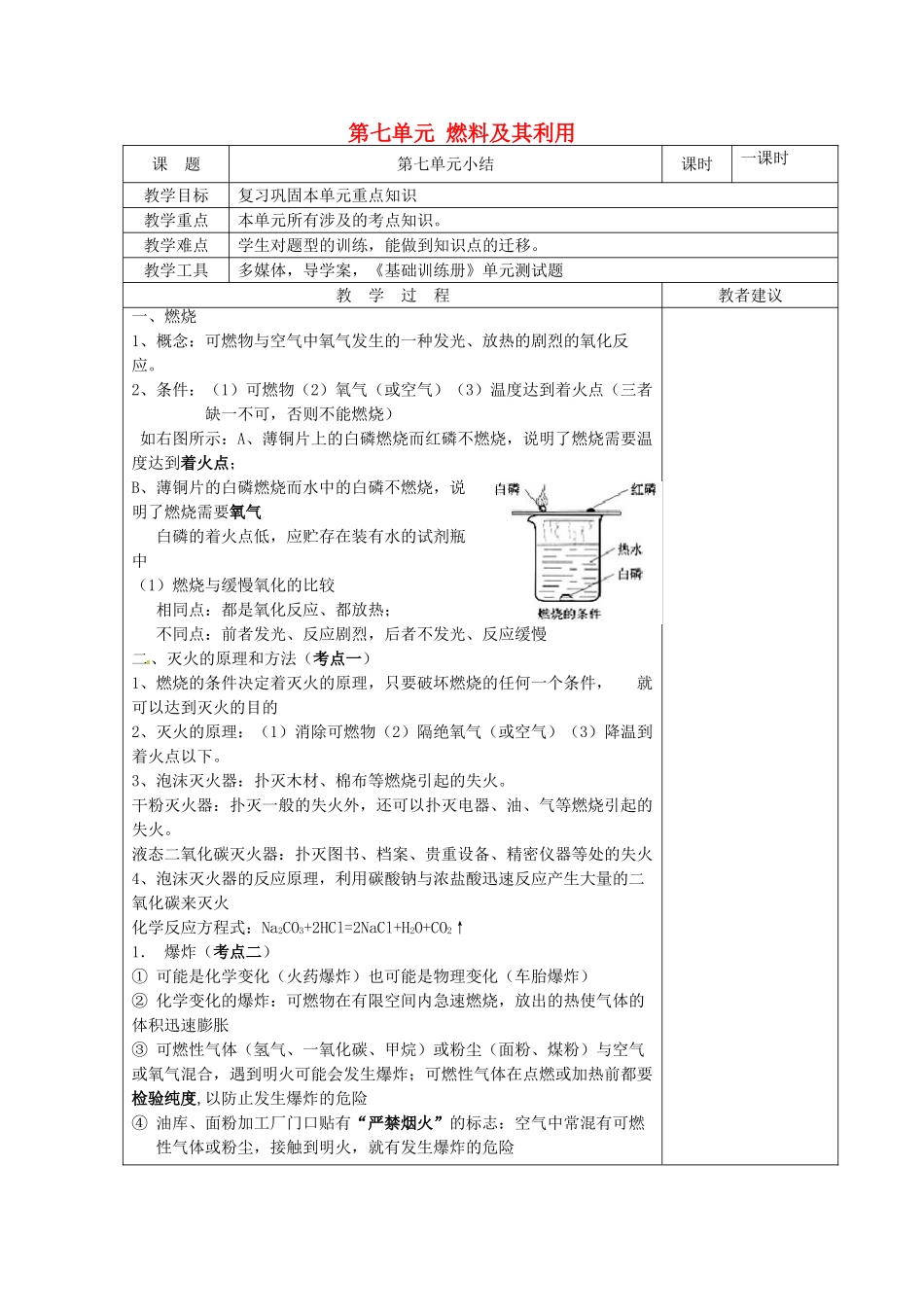 湖南省湘潭县南谷中学九年级化学上册 第七单元 燃料及其利用教案 （新版）新人教版_第1页