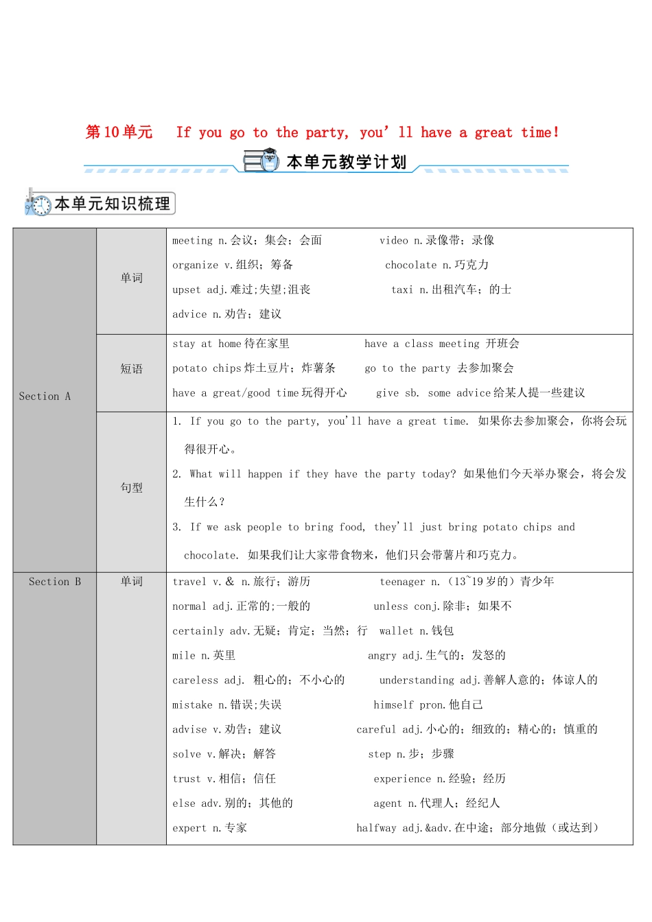 八年级英语上册 Unit 10 If you go to the party you'll have a great time Section A 第1课时导学案 （新版）人教新目标版-（新版）人教新目标版初中八年级上册英语学案_第1页
