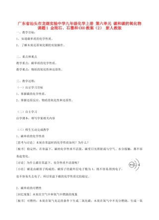 广东省汕头市龙湖实验中学九年级化学上册 第六单元 碳和碳的氧化物 课题1 金刚石、石墨和C60教案（2） 新人教版