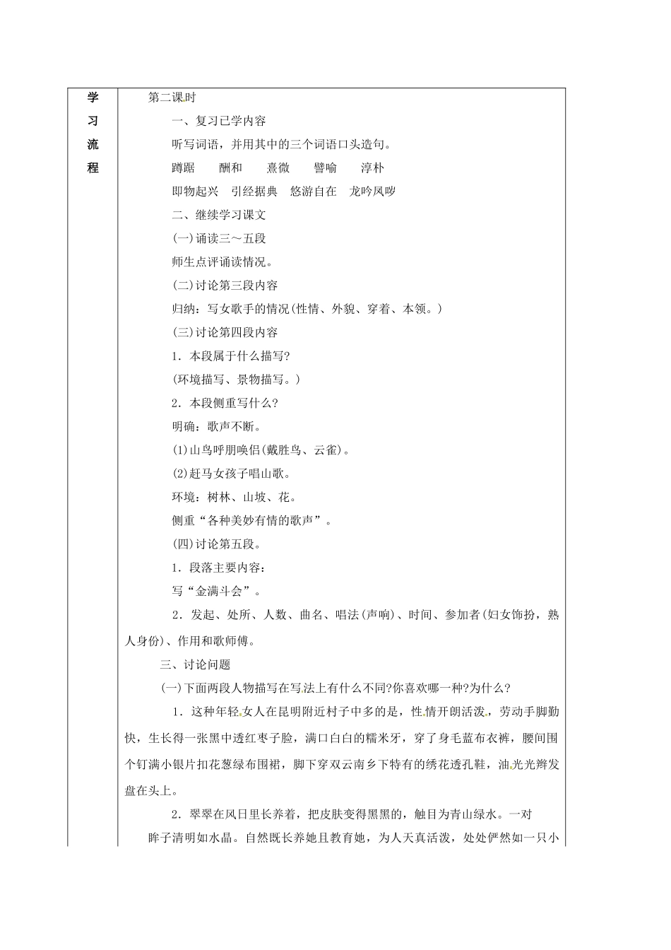 甘肃省定西市八年级语文下册 第四单元 16 云南的歌会导学案2 （新版）新人教版-（新版）新人教版初中八年级下册语文学案_第2页