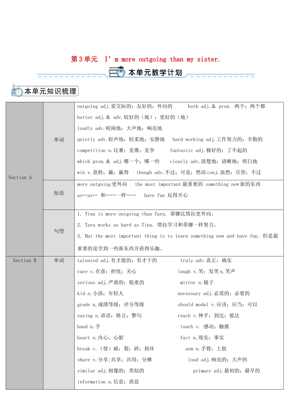 八年级英语上册 Unit 3 I'm more outgoing than my sister Section A 第1课时导学案 （新版）人教新目标版-（新版）人教新目标版初中八年级上册英语学案_第1页