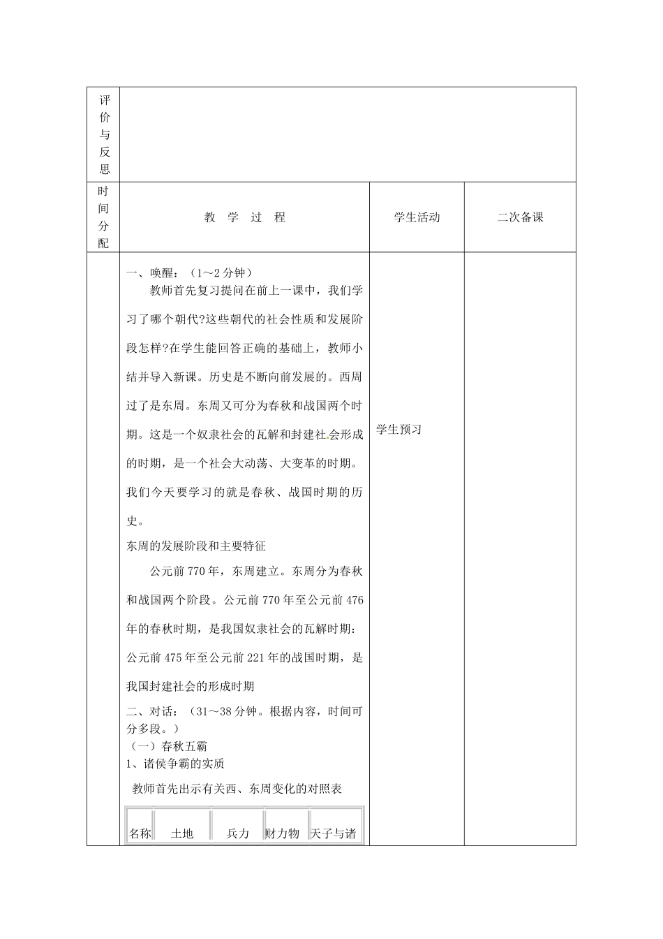 黑龙江省虎林市八五零农场学校七年级历史上册 6.春秋战国的纷争教案 新人教版_第2页