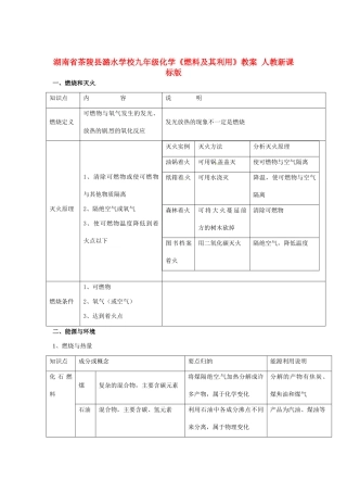 湖南省茶陵县潞水学校九年级化学《燃料及其利用》教案 人教新课标版