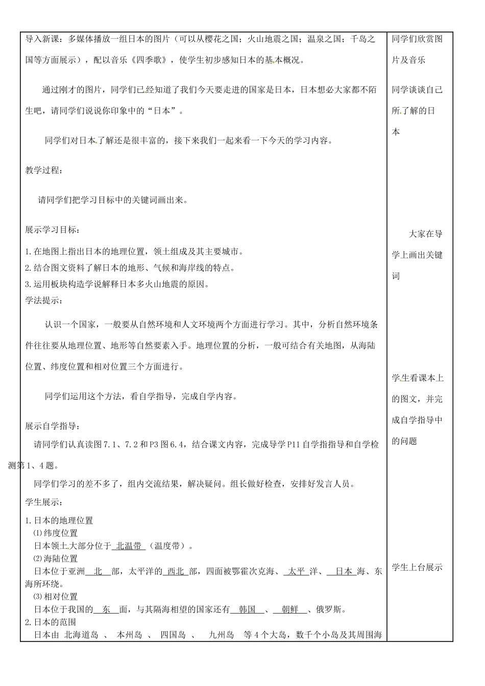 河北省工程大学附属中学七年级地理下册《第一节 日  本》教案 人教新课标版_第2页