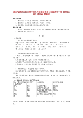 湖北省武汉市北大附中武汉为明实验中学七年级语文下册《我的五样》导学案 鄂教版