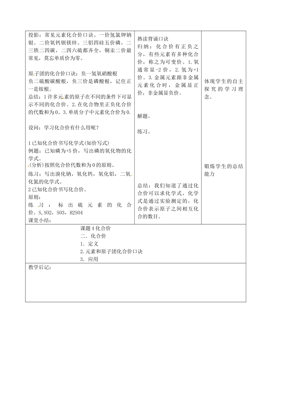 吉林省四平市第十七中学九年级化学上册《4.4.2 化学式与化合价》教案 （新版）新人教版_第2页