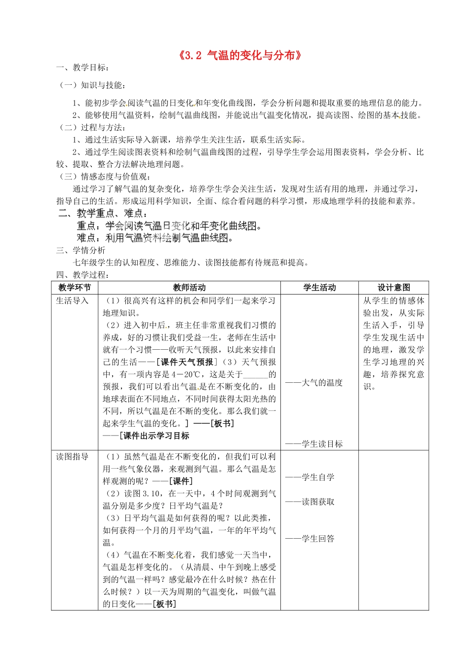 河北省高阳县宏润中学七年级地理上册《3.2 气温的变化与分布》教案 （新版）新人教版_第1页