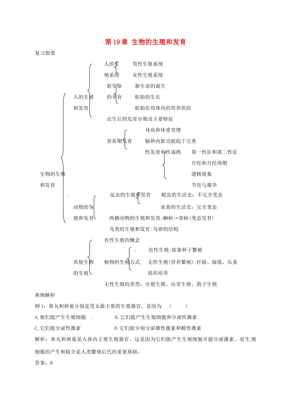 八年级生物上册 第19章 生物的生殖和发育复习学案 北师大版_第1页