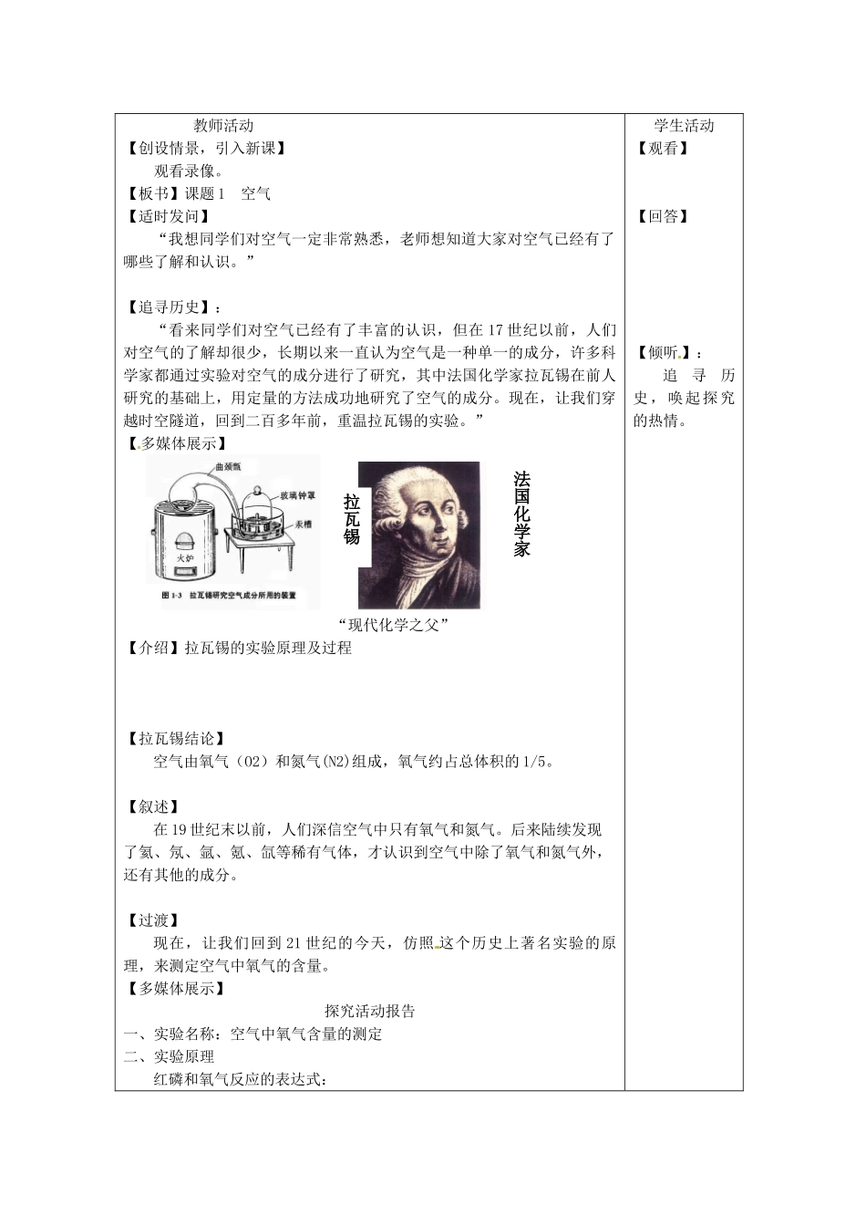 河南省濮阳市南乐县元村镇初级中学九年级化学上册《2.1 空气的成分》教案 新人教版_第2页