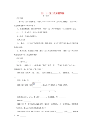 广东省珠海十中九年级数学上册《22.1 一元二次方程》第一课时学案 人教新课标版