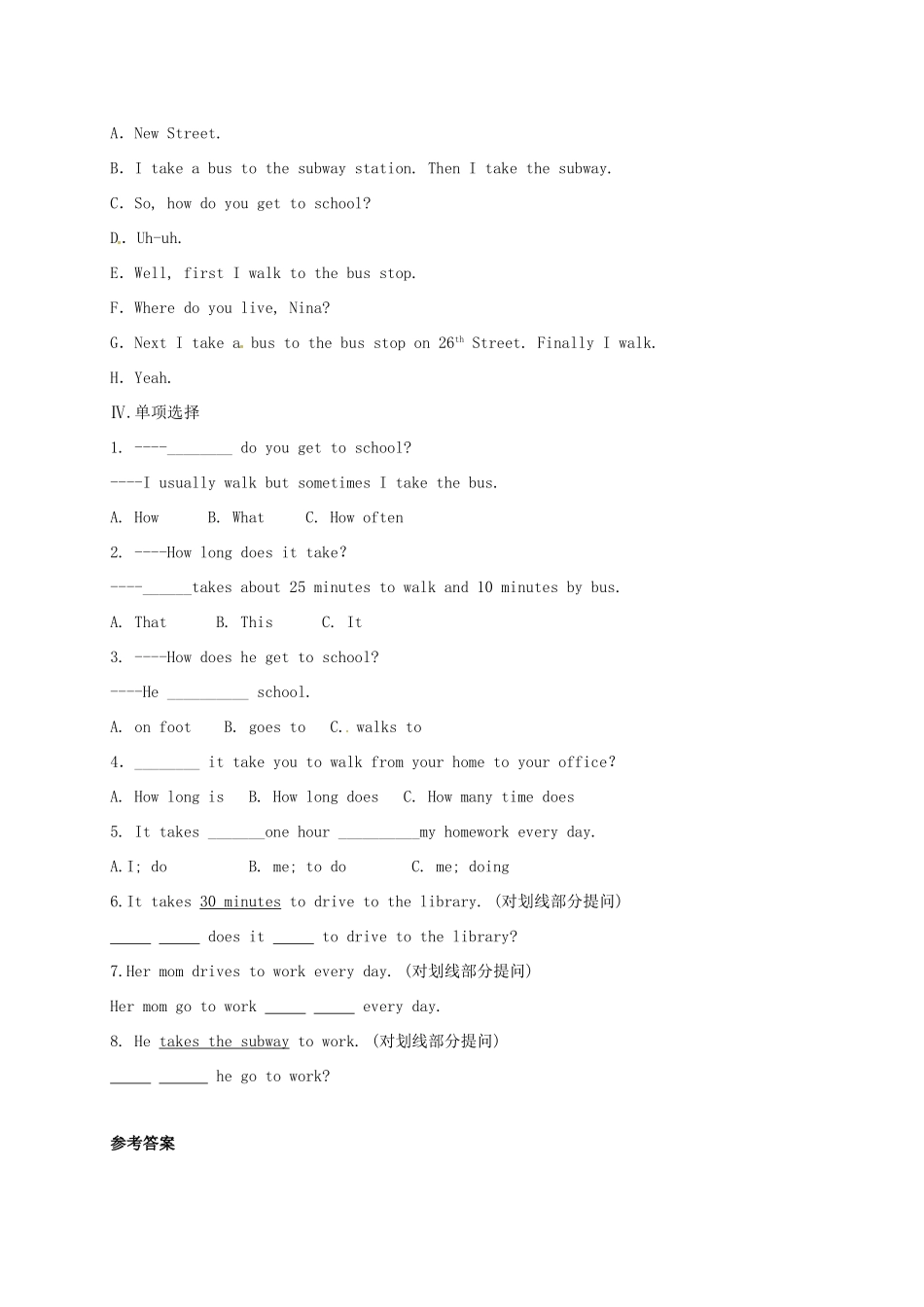 贵州省习水县七年级英语下册 Unit 3 How do you get to school Section A（grammar focus-3c）导学案 （新版）人教新目标版-（新版）人教新目标版初中七年级下册英语学案_第3页